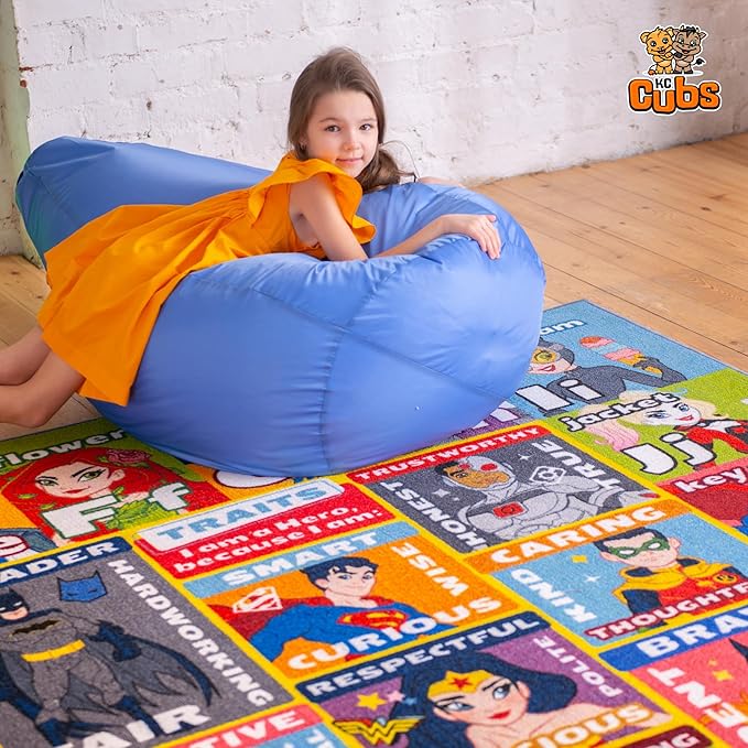 KC Cubs | DC Super Hero ABC Alphabet Traits & Emotions Educational Learning & Game Area Rug Carpet for Kids and Children Bedrooms and Playroom