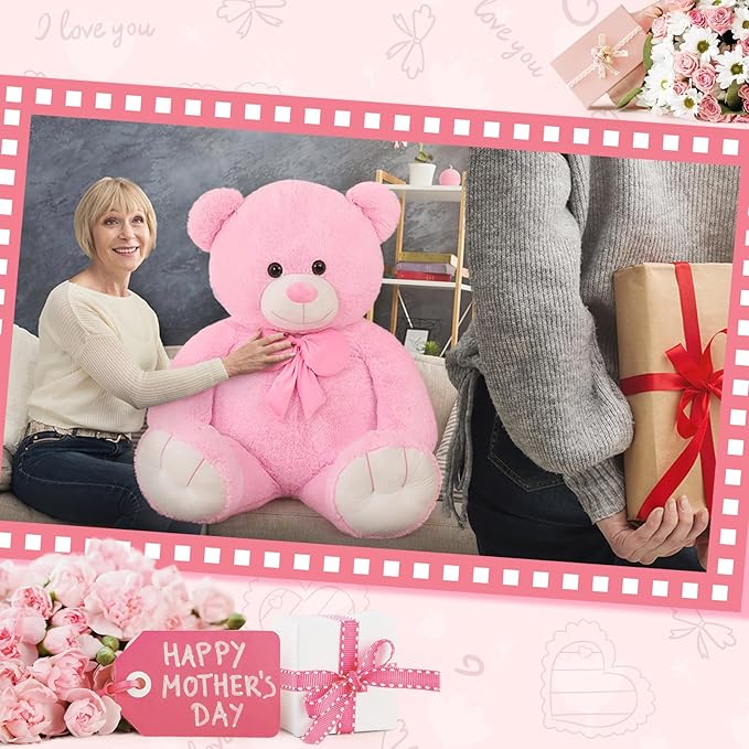 MorisMos Giant Teddy Bear 5ft Stuffed Animal for Girlfriend,Human Size Cuddly Teddy Pink Bear Toy for Valentine,Jumbo Stuffed Bear Plush 59 inch,Xmas Gifts for Women Kids Baby Shower Decor