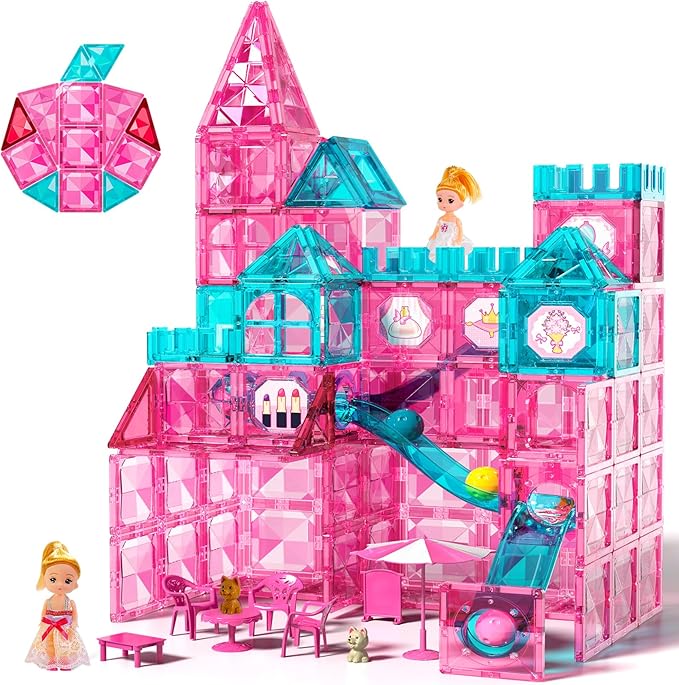 Magnets Tile Set, Upgrade DIY Castle Theme 160 PCS Building Blocks Magnets Toys, 3D Magnet Puzzles Stacking Blocks for Boys Girls - Learning by Playing Games to Improve Imagination & Creativity