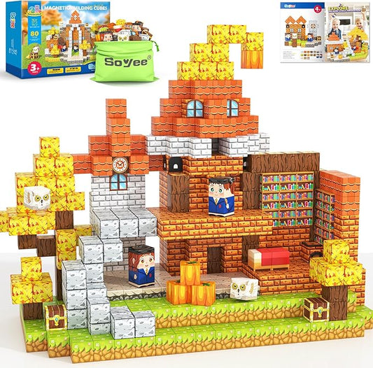 Magnetic Blocks - Build Mine Magnet World Magic World Adventure Set, 1’’ Magnet Cubes Kids Sensory Toys for Kids Age 3-5 5-7 8-12, Building Blocks Gift for 3 4 5 6 7 8 9 10 Year Old Boys & Girls