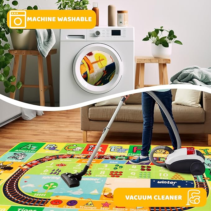 ABC Kids Rug for Playroom 59"×39.4" Baby Play Mat Alphabet Rug Animal Number Shape Classroom Rug Kids Playroom Rug Early Learning Carpet for Educational Learning & Game Area Preschool