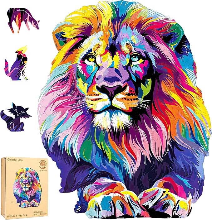 Wooden Puzzles for Adults, Lion Jigsaw Puzzles 200 Pieces, Unique Shaped Puzzle for Adults and Kids, Ghristmas Gift Family Game 10.8 x 11.2 Inch