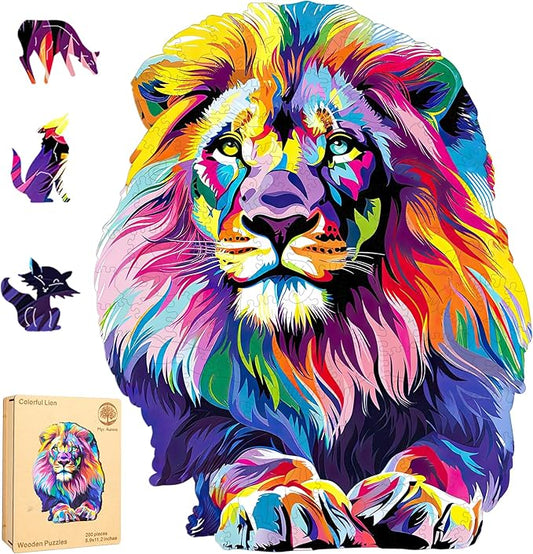 Wooden Puzzles for Adults, Lion Jigsaw Puzzles 200 Pieces, Unique Shaped Puzzle for Adults and Kids, Ghristmas Gift Family Game 10.8 x 11.2 Inch