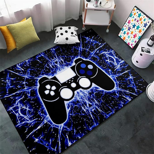 Game Controller Gaming Rugs Art Abstract Background Open Space Gamer Rug Hyperspace Home Decoration for Teen Boys Game Style Bedroom Living Playing Room Black Blue