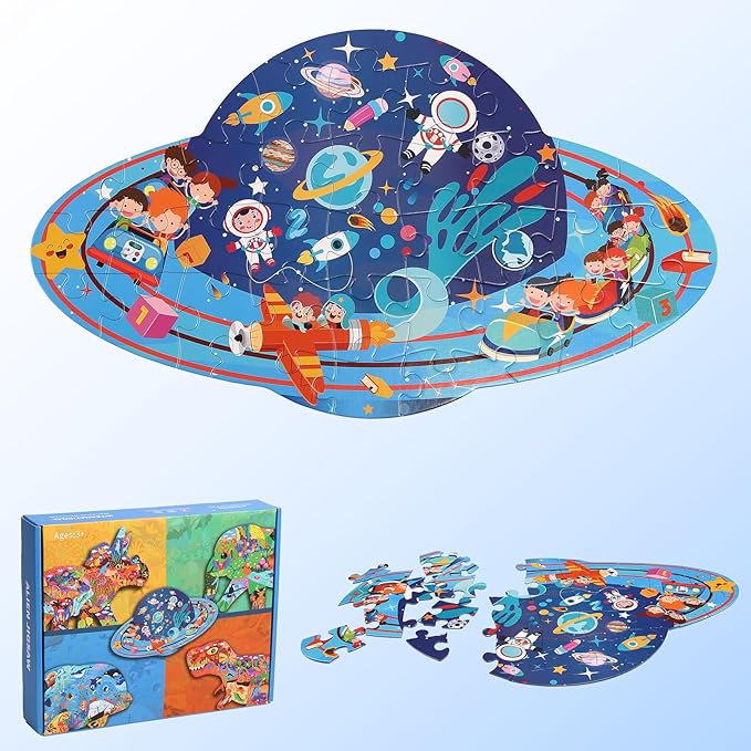 Floor Puzzle Suitable for Children Aged 3-10, Unique Large Irregular Animal Shaped Art Puzzle Suitable for Boys and Girls 36 Pieces Toys As Gifts for Children (Planet)