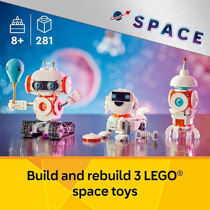 LEGO Creator 3 in 1 Space Robot Toy - Building Toy with 3 Options, Robot, Spaceship, or Robot Dog - Building Kit for Kids, Boys and Girls, Ages 8+ - Gift Idea for Birthdays - 31164
