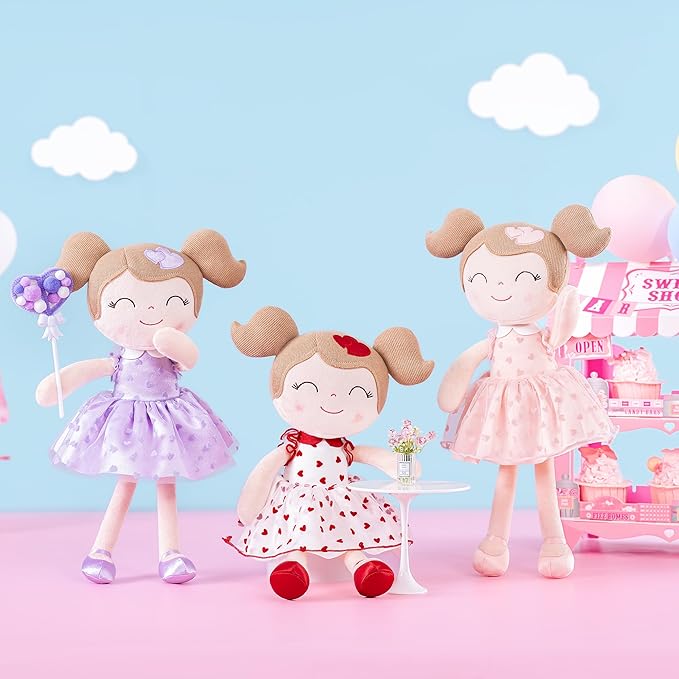 Gloveleya Baby Doll Valentines Day Gifts I Love You Gifts Soft Toy Plush Dolls Purple Flocking Heart Girl 16 Inches