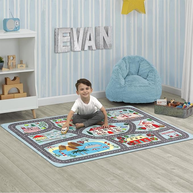 LIVEBOX Kids Rug 3'x5' Car Rug Play Mat for Playing Cars Toys, City Life Playroom Rug Educational Carpet for Children Boy Girl,Road Traffic Nursery Rug for Kids Room Play Area
