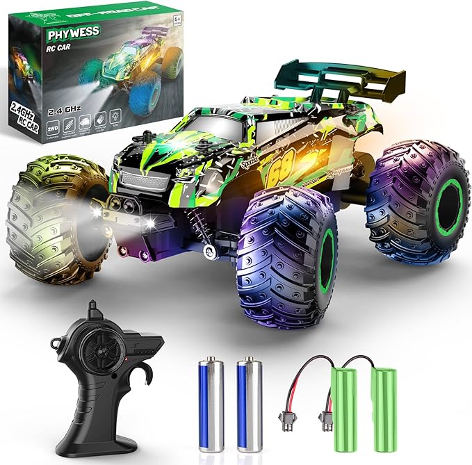 Remote Control Car, RC Cars Toys for Boys 5-7, Off Road Kids Toys for Girls, 2.4Ghz 20 KM/H Monster Truck Toys Cars Gifts for 6 Year Old Girl, RC Truck with Car Body Lights & Headlights