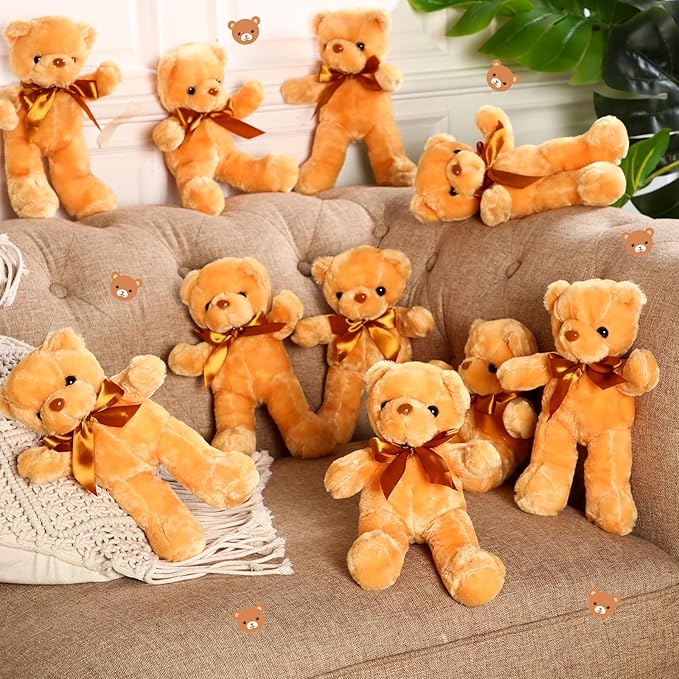 HyDren 6 Pcs Bear Stuffed Animal Plush Toys Soft Plush Dolls Bear Sleeping and Playing Toys for Baby Shower Decoration Boy(Short Plush,Brown)