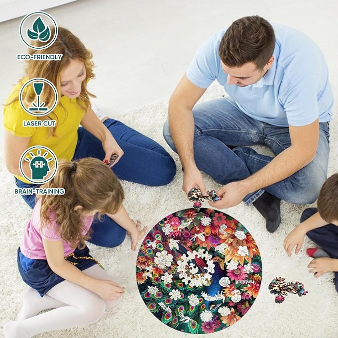 Colorful Peacock 200 Pieces Wooden Jigsaw Puzzles for Adults Unique Irregular Shape Fun Challenging Bird Puzzles for Kids and Couples on Birthday,Children’s Day,Christmas11.2 x11.2