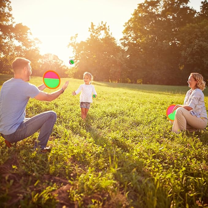 Kids Outdoor Toys - Toss and Catch Game Set, Outside Yard Camping Beach Pool Toys Games for Boys Girls 3 4 5 6 7 8 9 10 Year Old, 4 Paddles 4 Balls (Orange+Orange)