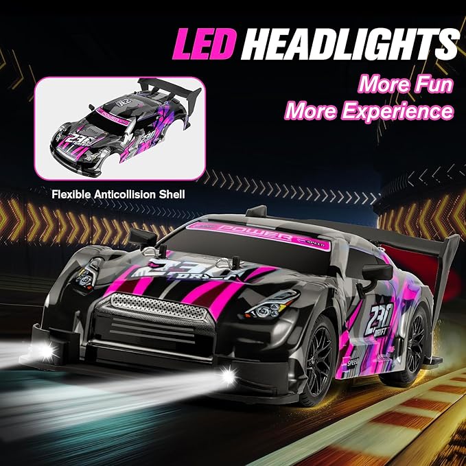 RC Drift Car, 1:16 Scale Drifting RC Cars, 2.4GHz 4WD RC Race Car, 40km/h High-Speed Remote Control Drift Car Vehicle, Racing Sport for Boys Girls Kids - 2 USB Rechargeable Batteries (Purple)