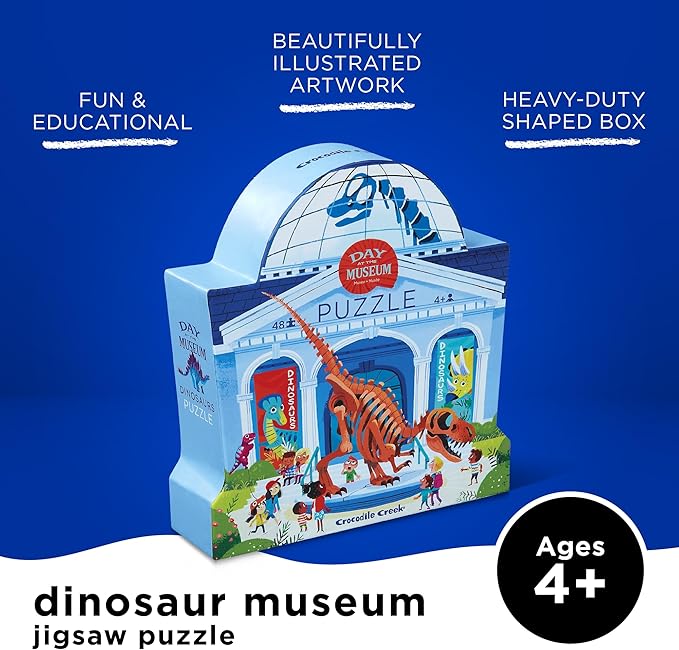 Crocodile Creek Above + Below 48-Piece Jigsaw Floor Puzzle - Fun Floor Puzzles for Kids Ages 4-8 - Day at The Dinosaur Museum - 18 x 24 inches Finished
