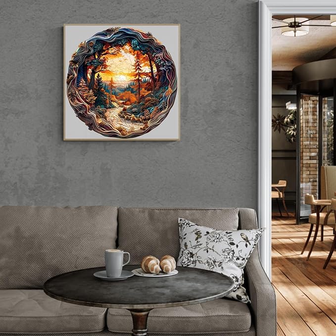 KAAYEE Wooden Puzzles for Adults 290 Pieces Visual 3D Forest Sunset Wooden Jigsaw Puzzles Wood Puzzle Gifts for Mother's Day Adult Kids Landscape Puzzle(13.4 * 13.4in)