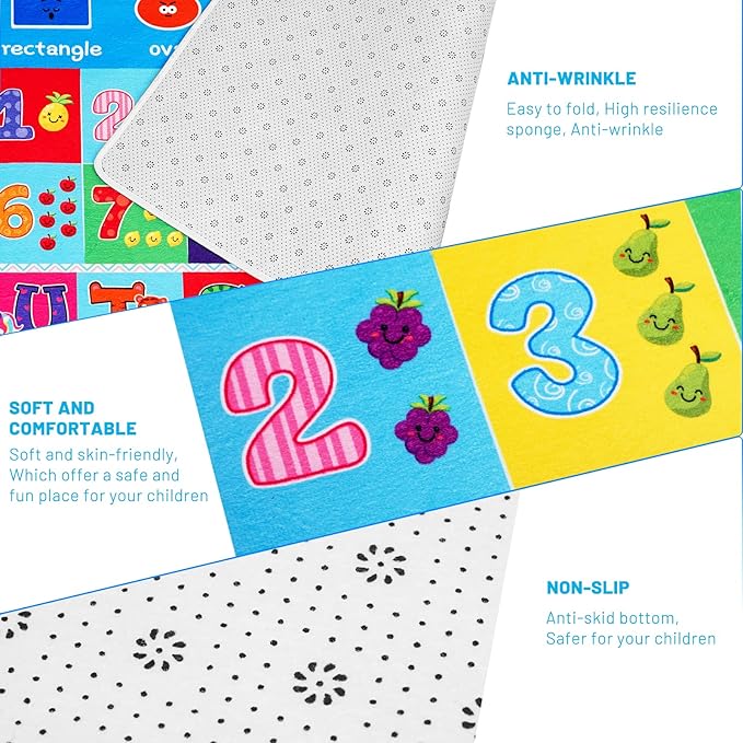 Baby Play Mat Kids Rug for Playroom, Playtime Collection ABC, Numbers, Animals, Rainbow and Shapes Educational Area Rugs for Kids Room Classroom, 59x 39.4 inch