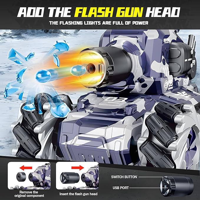 RC Tank That Shoots BBS, Water Bullet Shooting RC Stunt Car for Kids, 2.4GHz Remote Control Truck with Light Spray, 360° Rotation & Drifting, Birthday Gift for Boys, 30+ Min Playtime