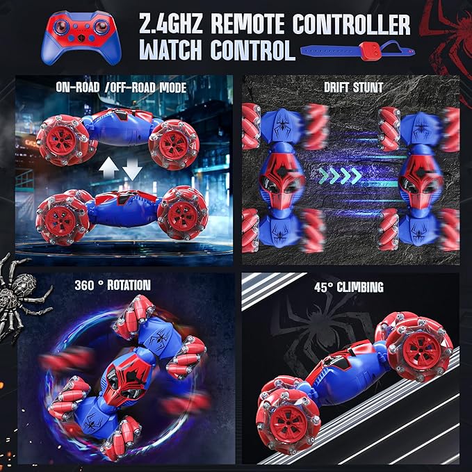 BEZGAR Gesture Sensing RC Stunt Car, Monster Truck Toys, Remote Control Monster Truck with Light, Spider Remote Control Car, Spider Toys for Boys, Remote Control Spider, Outdoor Toys for Kids