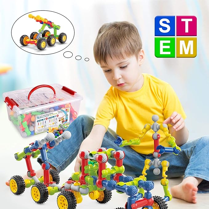 Stem Building Toys for 3 4 5 6 7 8 Year Old Boys Girls Kids,125 Pieces Building Blocks Educational Learning Toys with Large Storage Box,Ideal Christmas Birthday Gifts
