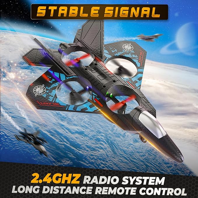 BEZGAR Drones for Kids | 2.4GHZ RC Plane, 6-axis Gyro Remote Control Airplane, RC Helicopter, 360° Flip Fighter Jet Toy with Colorful LED Navigation Light Gray