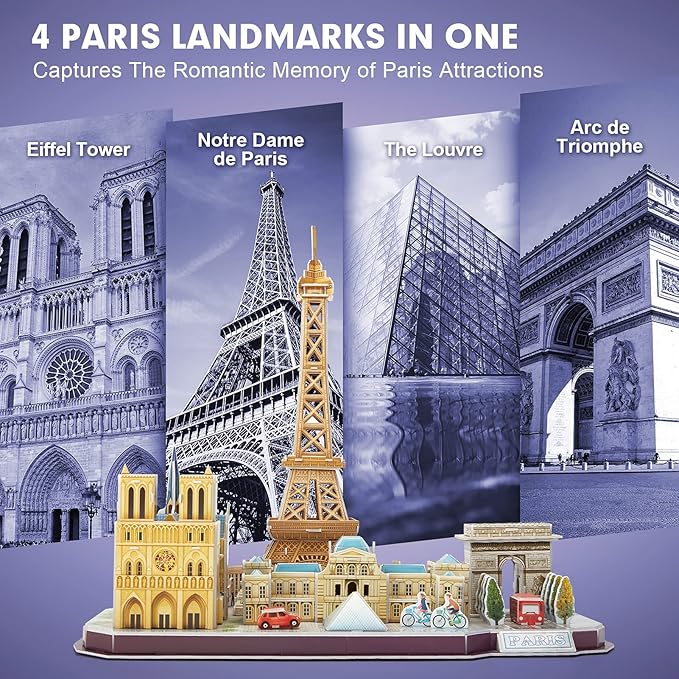 CubicFun 3D Puzzles for Kids Ages 8-10 12-14 Pairs Cityline Arts Crafts for Girls Ages 8-12 Architecture STEM Projects for Kids Ages 8-12, Toys Gifts for 8 Year Old Girls Eiffel Tower