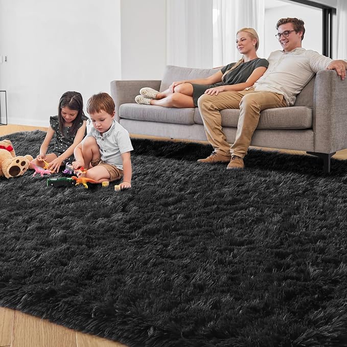 PAGISOFE 6x9 Fluffy Bedroom Rugs Black Modern Living Room Machine Washable Area Rug Fuzzy Shaggy Carpet Indoor Plush Nursery Rugs for Kids Room Furry Floor Rug for Boys Carpet for Teen Dorm Room Decor