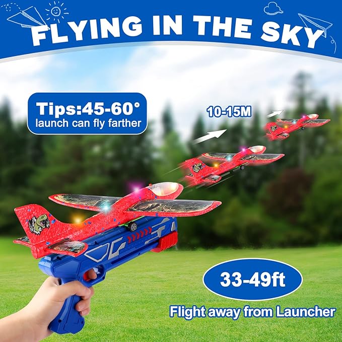 3 Pack Foam Airplane Launcher Toys, 12.6" Led Glider Catapult Plane Boy Toys, Easter Gifts for Kids, Outdoor Sport Flying Toys for Kids Birthday Gifts for 4 5 6 7 8 9 10 11 12 Year Old Boys Girls