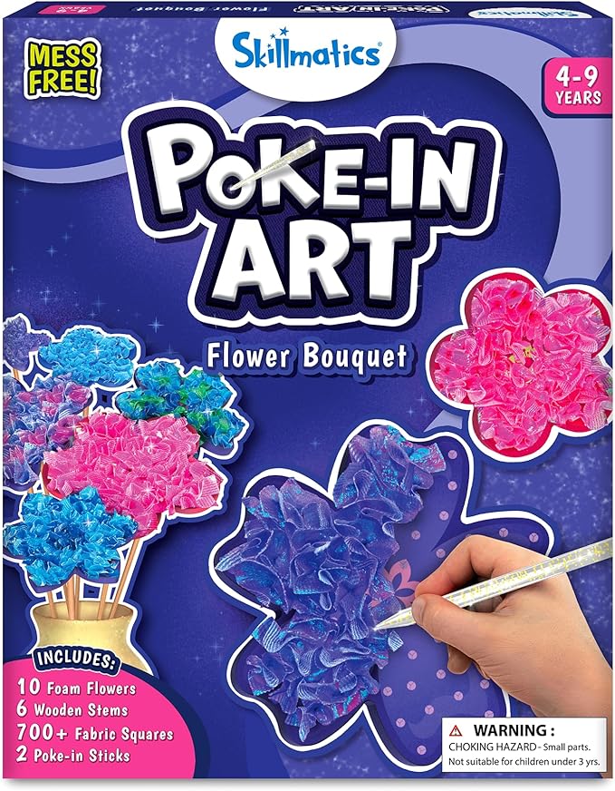 Skillmatics Poke-in Art - Flower Bouquet, Mess-Free Fun for Kids, DIY Wood Craft Kits, Creative Activity, Gifts for Girls & Boys Ages 4, 5, 6, 7, 8, 9