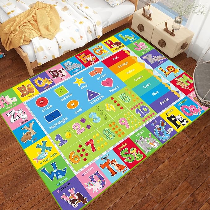 ABC Carpet, Kids Rugs for Playroom, Educational Play Mat for Kids, Preschool Rugs with ABC, Numbers, Animals Learning Carpet for Bedroom Playroom Classroom Baby Toddler Children (Green, 59X39.4 INCH)