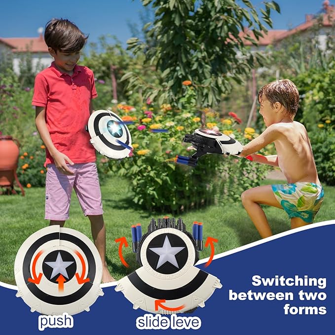 Shield Dart-Blasting Toys for Guns-Toys for Superhero 6 7 8 9+ Year Old Boys,Kids Roleplay Toy with Lights, with 30 Darts