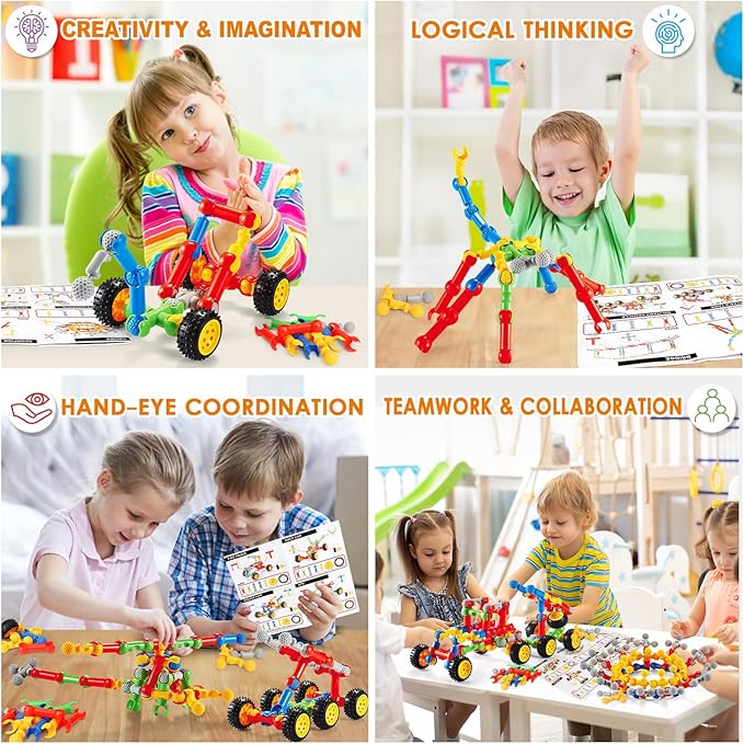 MOONTOY STEM Toys for 3 4 5 6 7 8+ Year Old Boy Girl Birthday Gift, 110 Pcs Stem Kits Blocks Building Toys for Kids Ages 4-8 3-5 5-7 4-6 6-8 Erector Set Educational Construction Creative Games