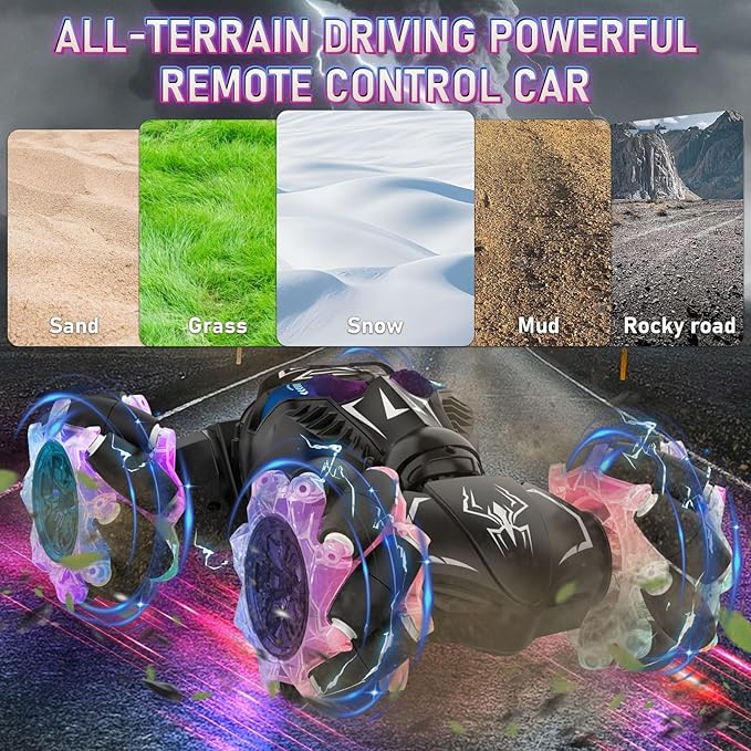 Gesture RC Cars, Hand Controlled Stunt Car Toys for 6-12 yr Boys Girls, 2.4GHz Gesture Sensor Remote Control Cars, 4WD Double Sided RC Twist Car with Light Music for Kids Birthday Xmas Gift