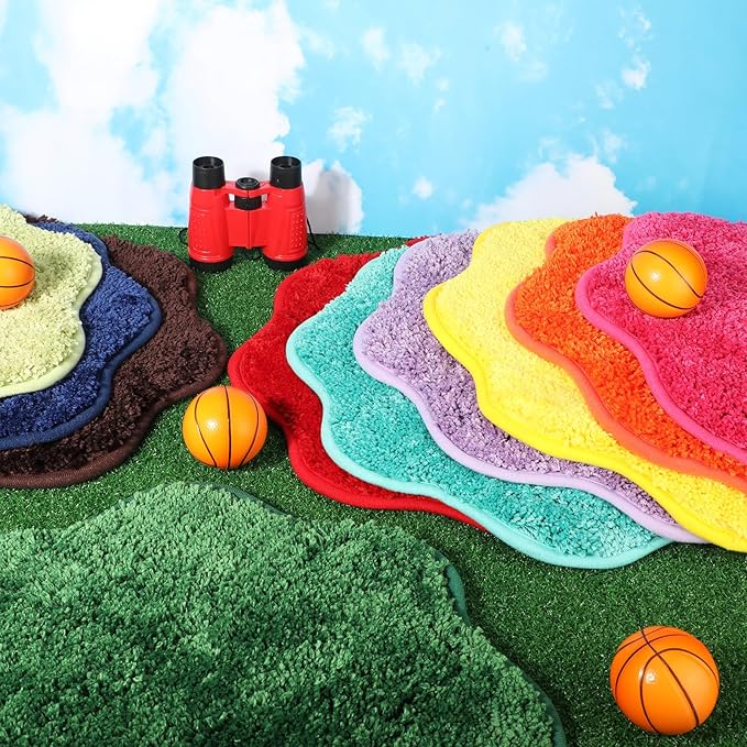 Nuogo 10 Pieces Kids Crazy Carpet Circle Seats Rainbow Floor Rug Mats Warm Colorful Soft Floor Cushions for Home School Classroom Story Time Group Activity Spot Marker Play Areas (Flower)