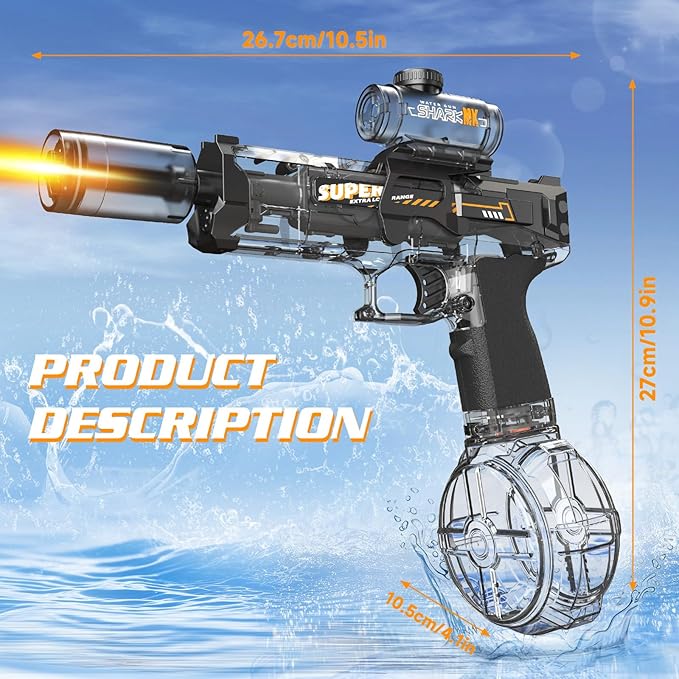 2 Pack Electric Water Guns,Auto Watergun Soaker Blaster with Muzzle Lights,Squirt Gun Long Range 23-32 FT,Outdoor Party Water Shooting Game Toy with 4 Batteries,Ideal Summer Gift for Kids & Adults.