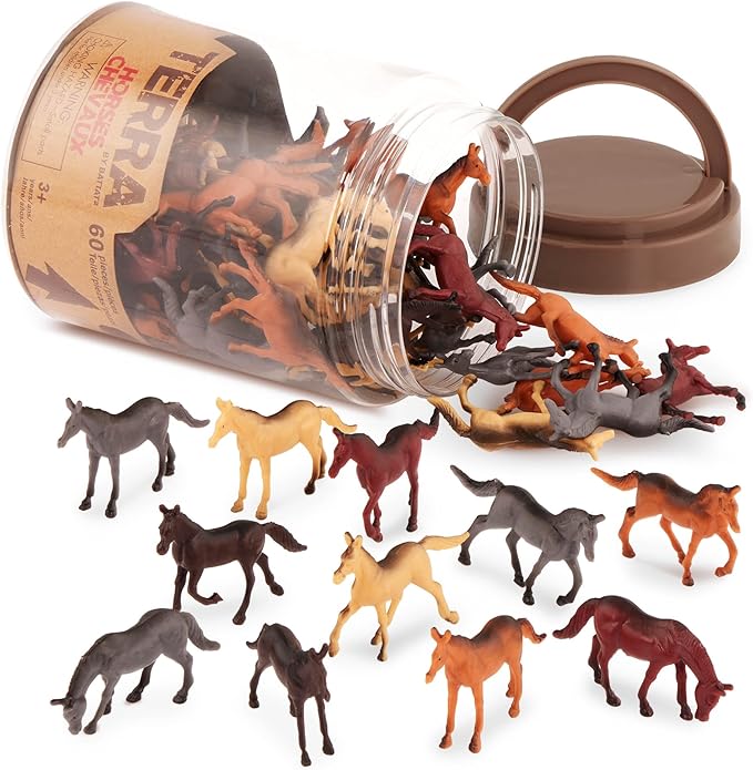 Terra by Battat – 60 Pcs Wild Horses Tube – Miniature Horse Toys – Plastic Animal Toys – Mini Animal Figurines for Kids and Toddlers 3 Year Old or More