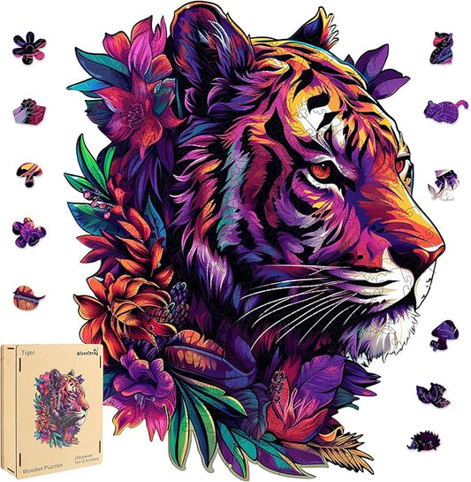 Wooden Jigsaw Puzzles 500 Pieces-Tiger,13.8x17.4in,Royal,Wooden Puzzles for Adults,Unique Shape Animal Adult Puzzles,Irregular Wood Puzzles Best Gift for Adults and Kids Family Game