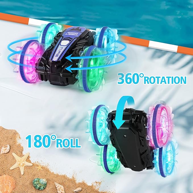 Amphibious RC Car with Gesture Control & LED Lights - Waterproof All-Terrain Vehicle for Kids 6-12, Perfect Outdoor Toy for Land & Water, for Ages 6-12