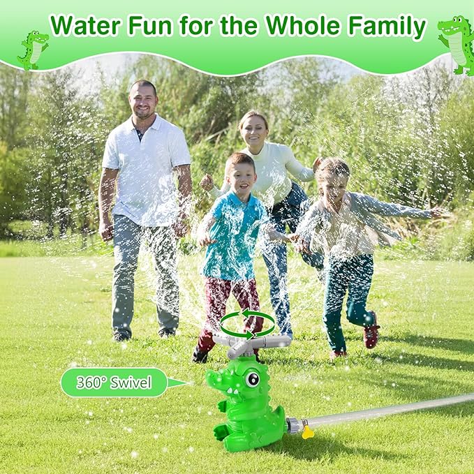 MoKo Water Sprinkler Baseball Toy for Kids Outdoor Play, 2 in 1 Baseball Water Games, 360° Rotatable Yard Sprayer Sprinkler, Toddler Outdoor Toys for Backyard Garden Lawn Pool, Green Crocodile