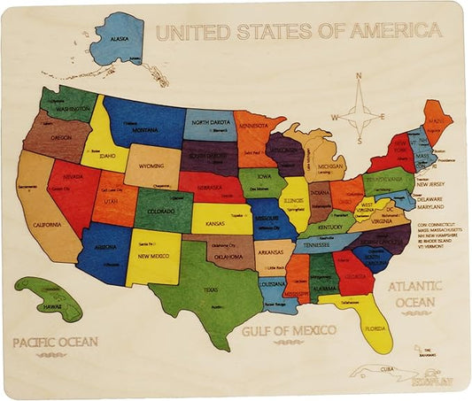 USA Map Wooden Jigsaw Puzzle for Kids | 44 Puzzle Pieces | Learning & Educational Toy Gift for Boys & Girls Ages 3 Years and Above