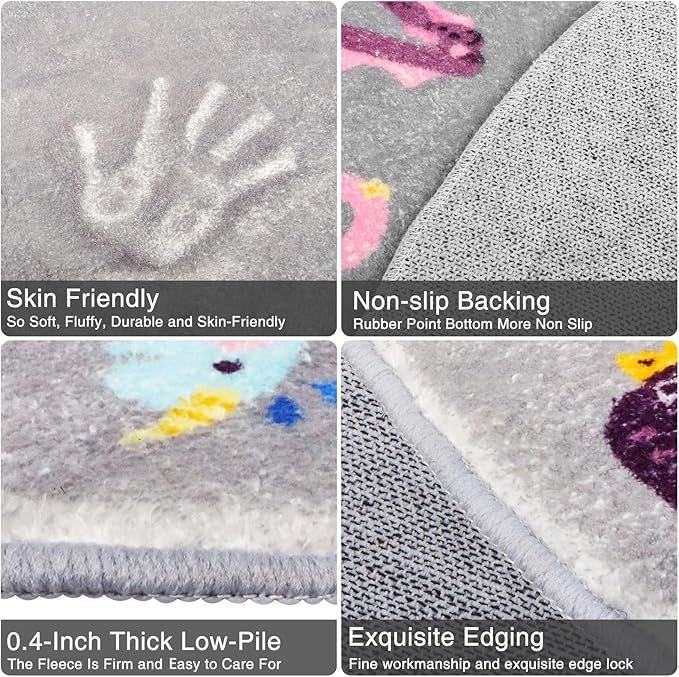 Round ABC Kids Rug,5.2 ft Animal Alphabet Playroom Rug,Washable Non-Slip Cute Nursery Rug for Kids Room,Educational Kids Play Rug Classroom Carpet for Playroom Kids Room Bedroom Decor