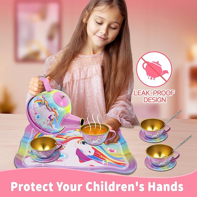 SMILESSKIDDO 46pcs Tea Party Set for Little Girls - Princess Tea Party Set,Kids Kitchen Pretend Play Toys - Toddler Tea Party Sets for Girls 3-5, Girls Tea Party Set Gift for 3 4 5 6 Girl(Unicron)