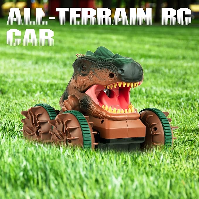 Cheerwing Remote Control Car Dinosaur Toys for Kids Boys,2.4GHz Amphibious Waterproof RC Dinosaur Car with Light,Spray,Sound 360° Rotating Function,All Terrain RC Monster Truck