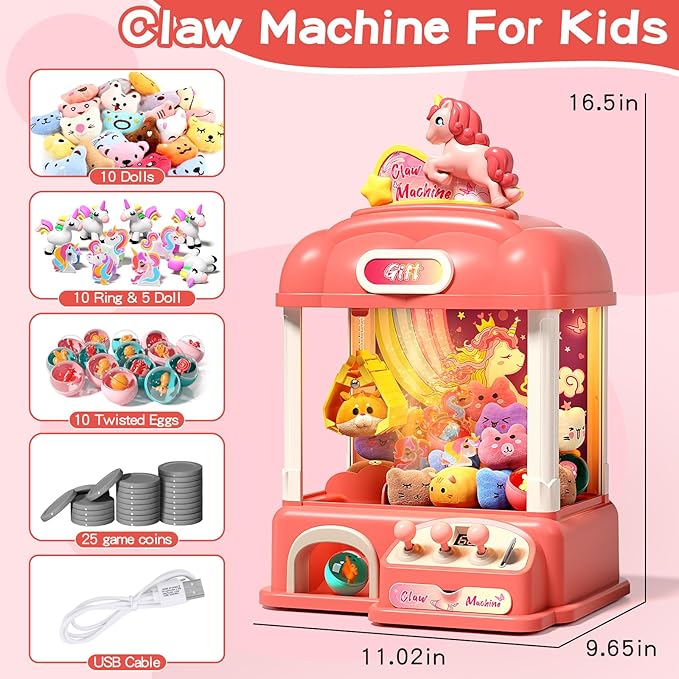 60 PCS Large Unicorn Kids Claw Machine, Vending Claw Machine with Lights Sound, Candy and Prize Electronic Dispenser Game Toys for Kids, Claw Machine Toys for 3 4 5 6 7 8 Years Old Girls