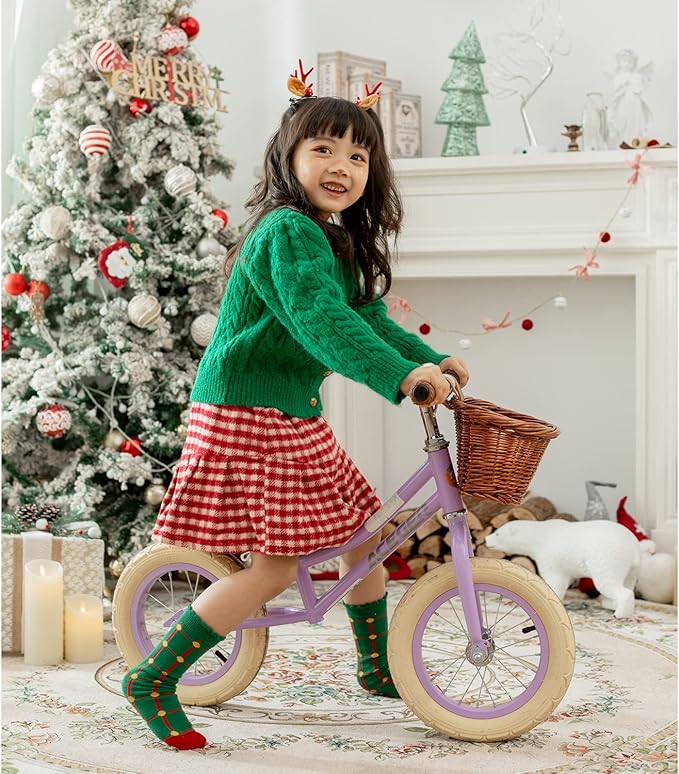 ACEGER 12" Kids Balance Bike with Basket, No Pedal Toddler Bicycle for Early Learning Leg Strength and Steady Balancing, Durable Frame&Tool-Free Adjustable Seat, Gift Bike for 2-5 Kids