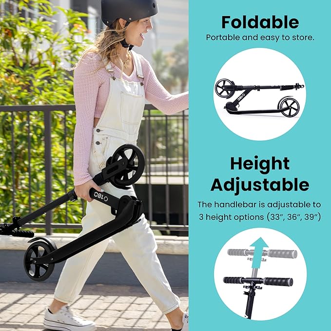 Aero Two Wheels Kick Scooters for Kids Ages 6-12, Teens and Youth. Big Wheel Scooter for Boys and Girls, with Shock Absorption, Max 176lbs, Foldable and Height Adjustable