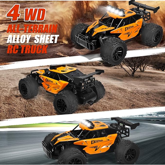 1:16 Scale Remote Control Car - 2.4GHz High Speed 20KM/H All Terrain RC Monster Truck Off Road with LED Headlights and Rechargeable Battery Xmas Gift for Adults Boys Age 8-12