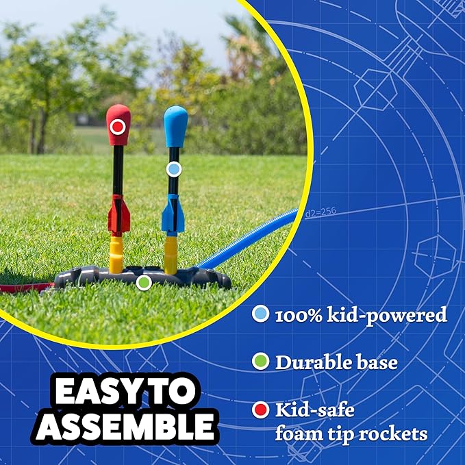 Stomp Rocket Original Dueling Rocket Launcher for Kids, 8 Rockets - Fun Backyard & Outdoor Kids Toys Gifts for Boys & Girls -Toy Foam Blaster Set Soars 200ft - Multi-Player Launcher Stand