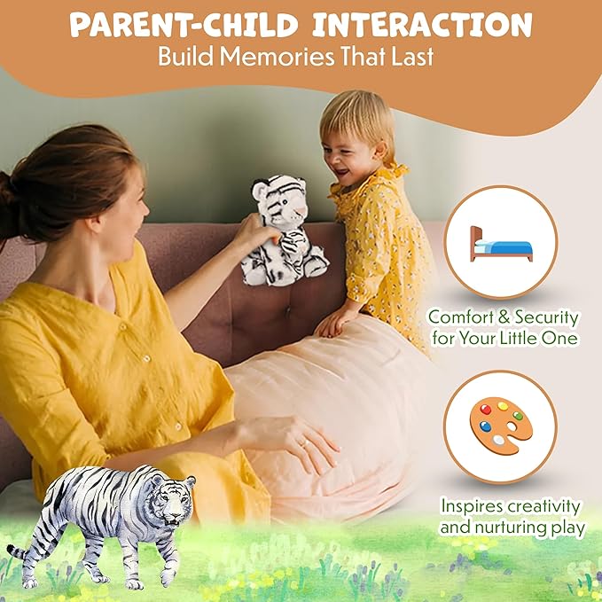 Mom and Baby Stuffed Animals for Boys & Girls, Safari Baby Shower Decorations, Nursery Decor, Zoo Animals for Toddlers, Quality Realistic Toys for Kids, Cute, Soft, Huggable (9.5" White Tiger)