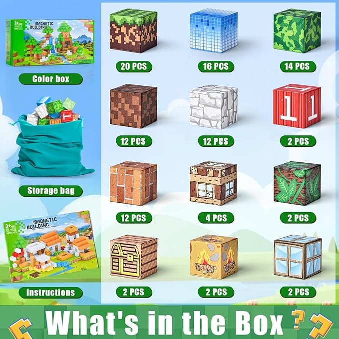 100PCS Magnetic Blocks - Building Toys for Boys Girls 3+,Toddler Building Magnet Toy STEM Sensory Game,Christmas Birthday Gifts for Kids Ages 4 5 6 7 8 9