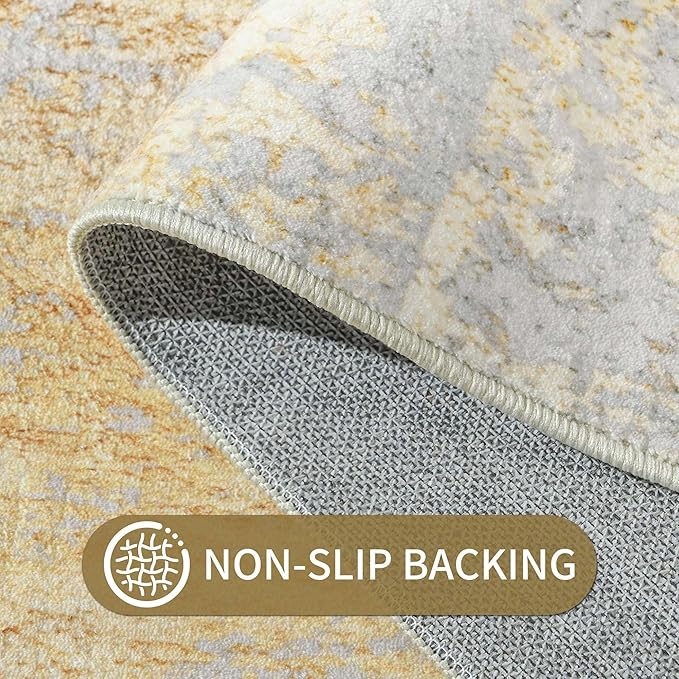 2x6 Rug Runners for Hallways Kitchen Runner Rug Non Slip Washable Long Runner Rugs with Rubber Backing Soft Abstract Carpet Runner for Hallways, Kitchen, Bathroom, Entryway (Orange, Silver & Gray)